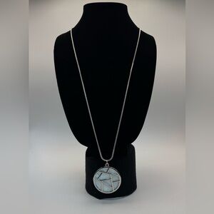 Chico’s Silver Chain White Pendant Long Necklace 18”